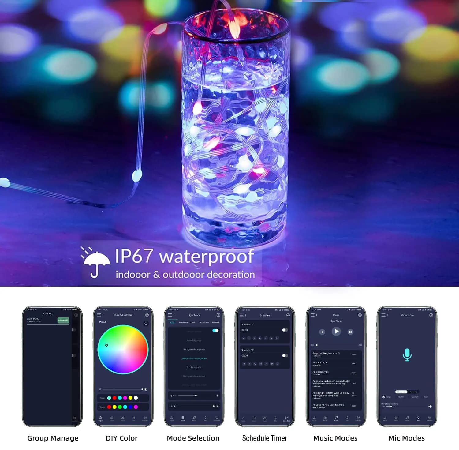 ریسه RGB گیمینگ هوشمند با اتصال USB و بلوتوث – با رقص نور حساس به صدا — تصویر ۶