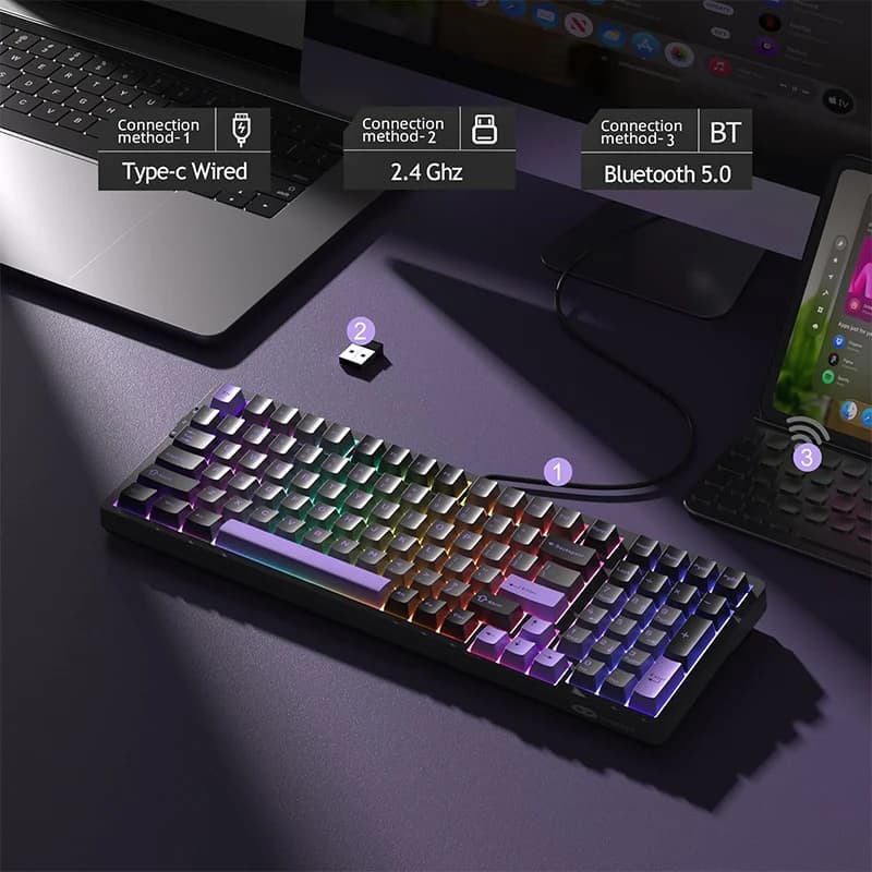 کیبورد گیمینگ MageGee LIGHT100 dark purple — تصویر ۴
