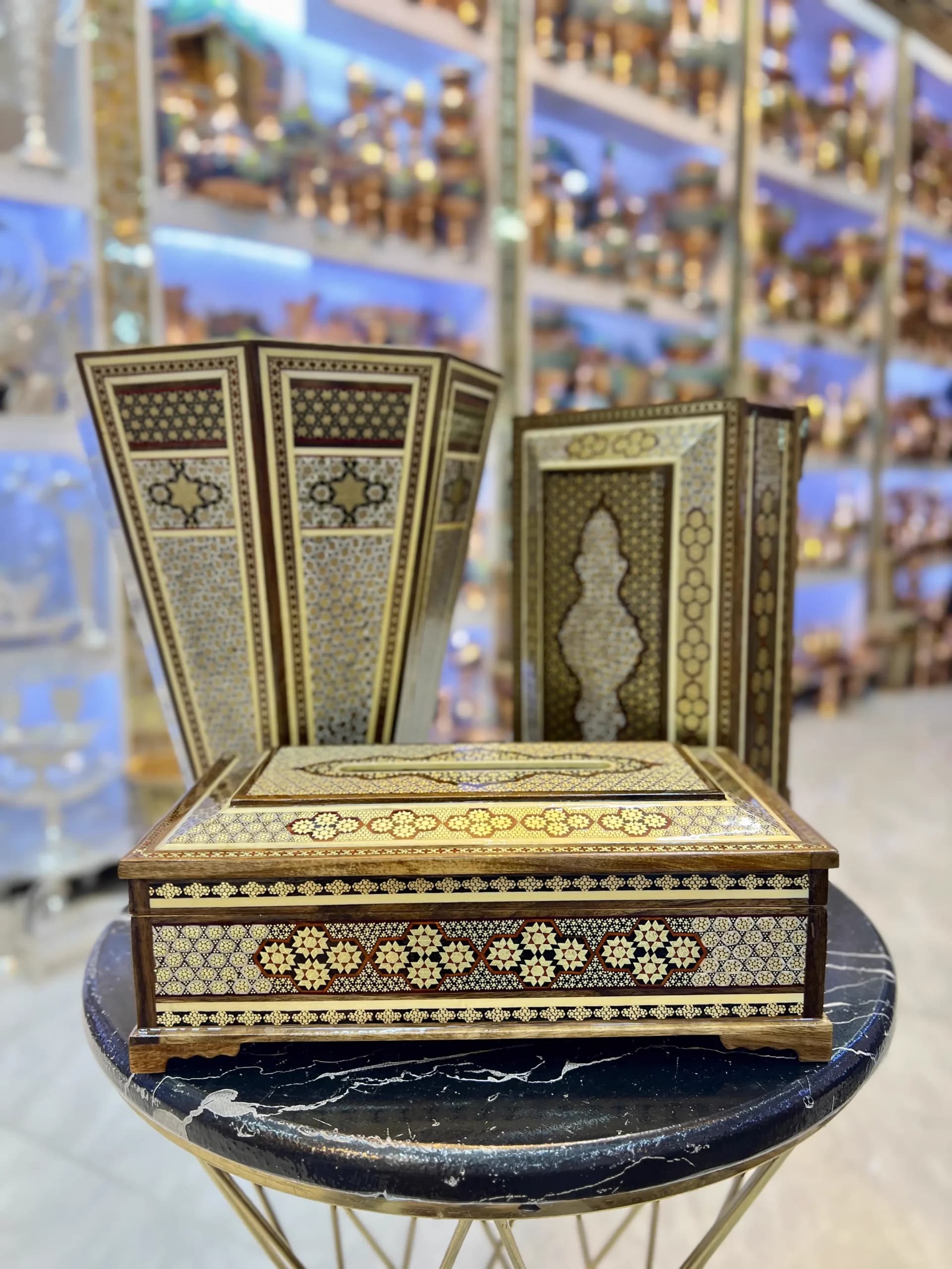 ست جادستمالی جاقاشقی و سطل خاتم صلبیبی سیم برنج و استخوان اعلا — تصویر ۲