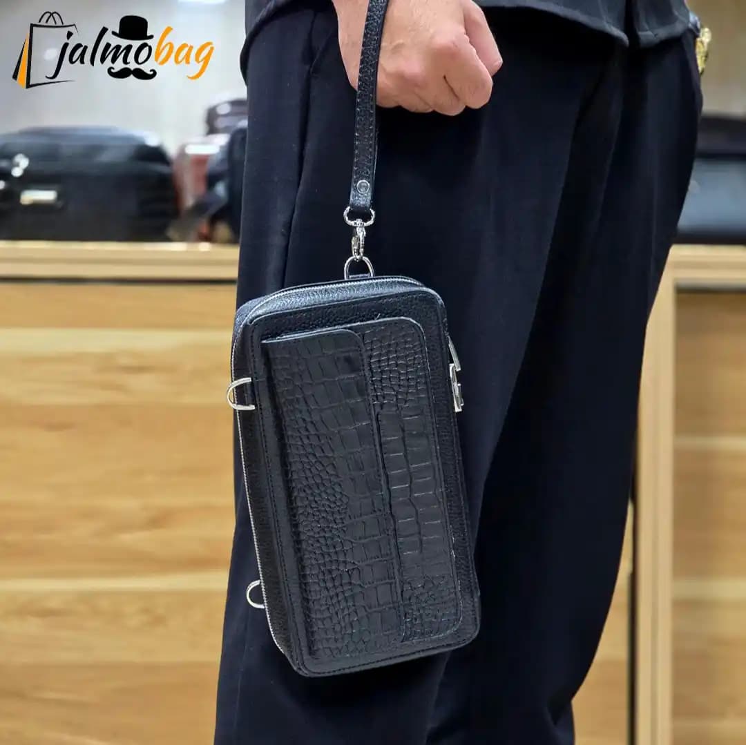 کیف پاسپورتی دستی دوشی چرم طبیعی ظفر کد 3272 — تصویر ۸