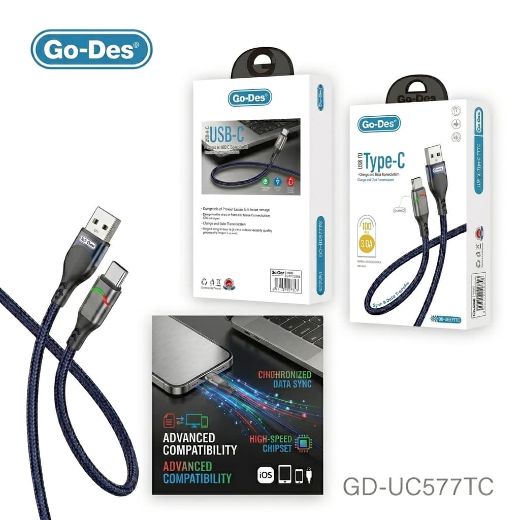 کابل شارژ و انتقال داده Type-C Go-Des GD-UC577TC | کابل فست شارژ 3 آمپر USB به Type-C