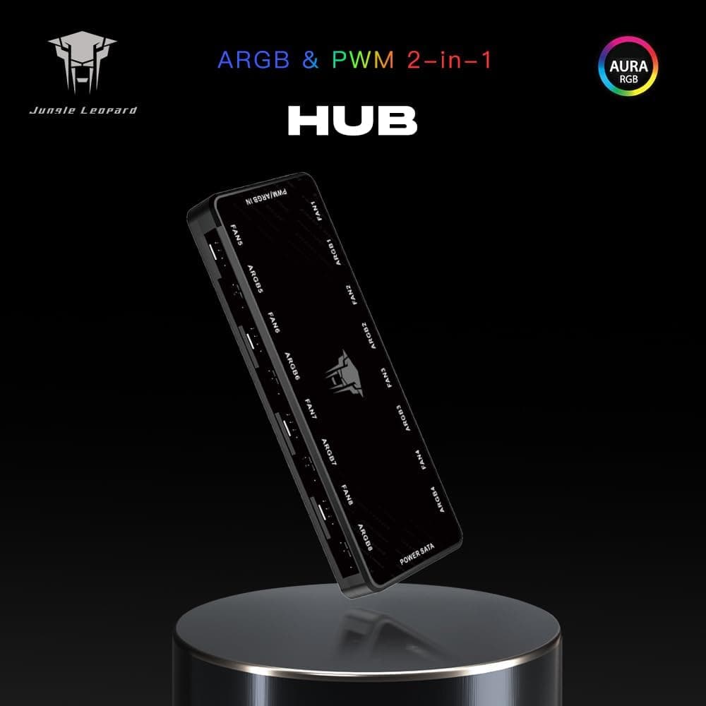 هاب کنترلر فن کیس Jungle Leopard ARGB PWM – هاب 8 پورت 4Pin با پشتیبانی ARGB 5V-3Pin، کنترل همزمان 8 فن، اتصال SATA و نصب مغناطیسی — تصویر ۴