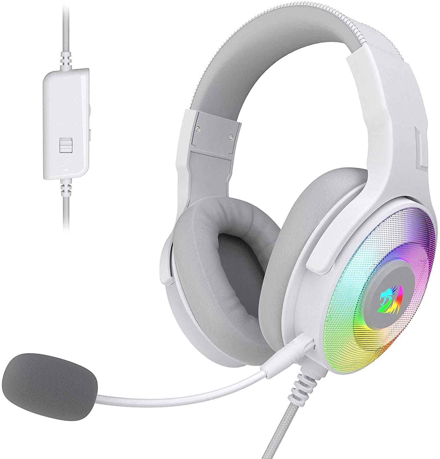 هدست گیمینگ Redragon H350 Pandora RGB سفید – صدای استریو، درایور 50mm، میکروفون قابل تنظیم، اتصال باسیم USB — تصویر ۵
