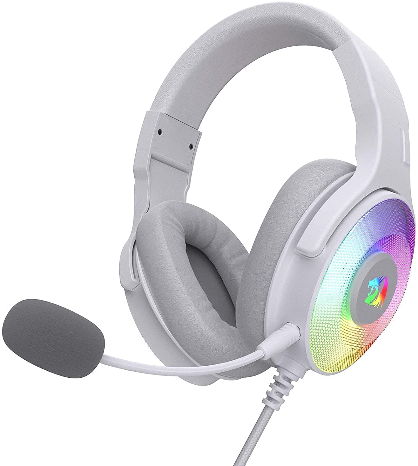 هدست گیمینگ Redragon H350 Pandora RGB سفید – صدای استریو، درایور 50mm، میکروفون قابل تنظیم، اتصال باسیم USB