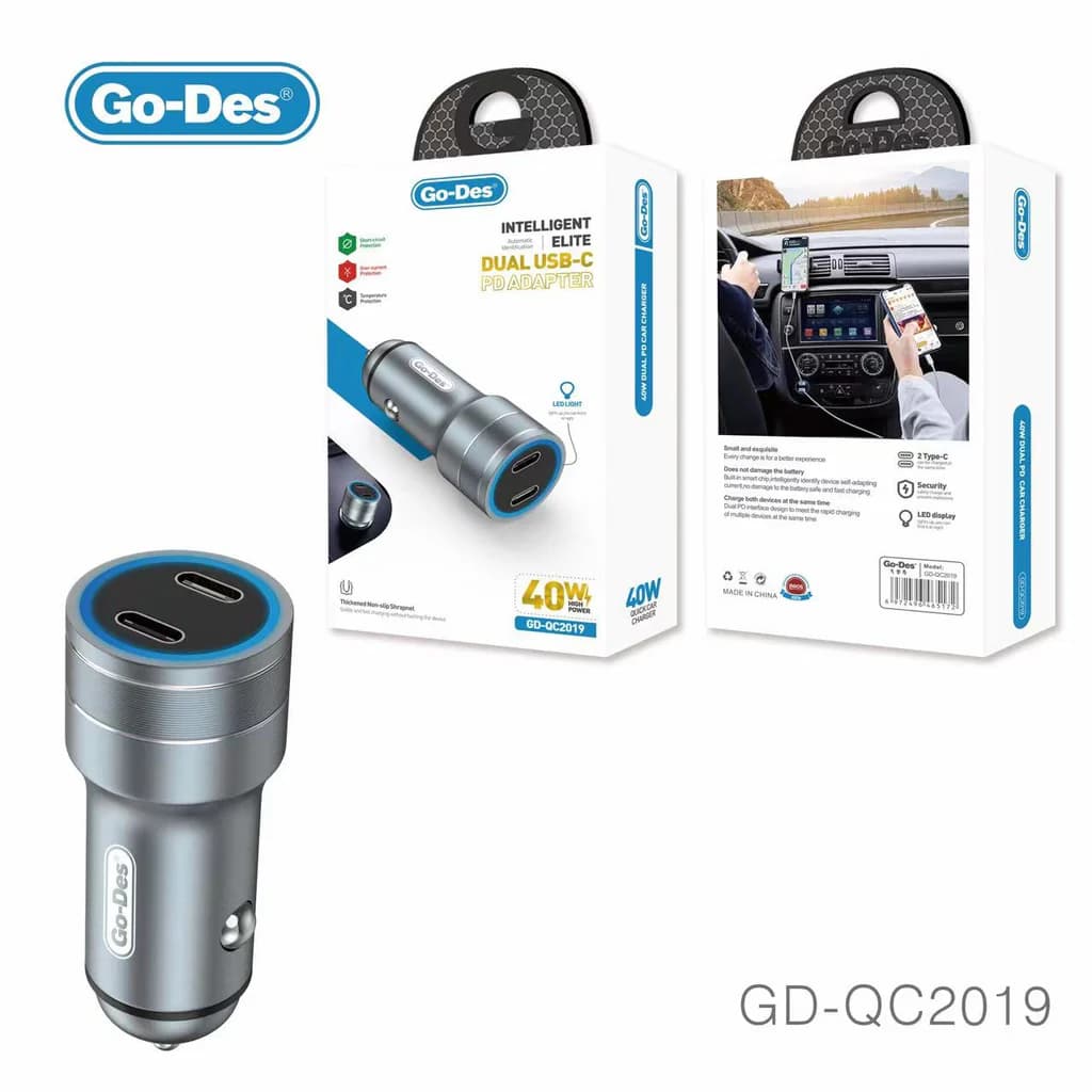 شارژر فندکی دو پورت Type-C گو-دس مدل Go-Des GD-QC2019 توان 40 وات PD Fast Charge — تصویر ۹