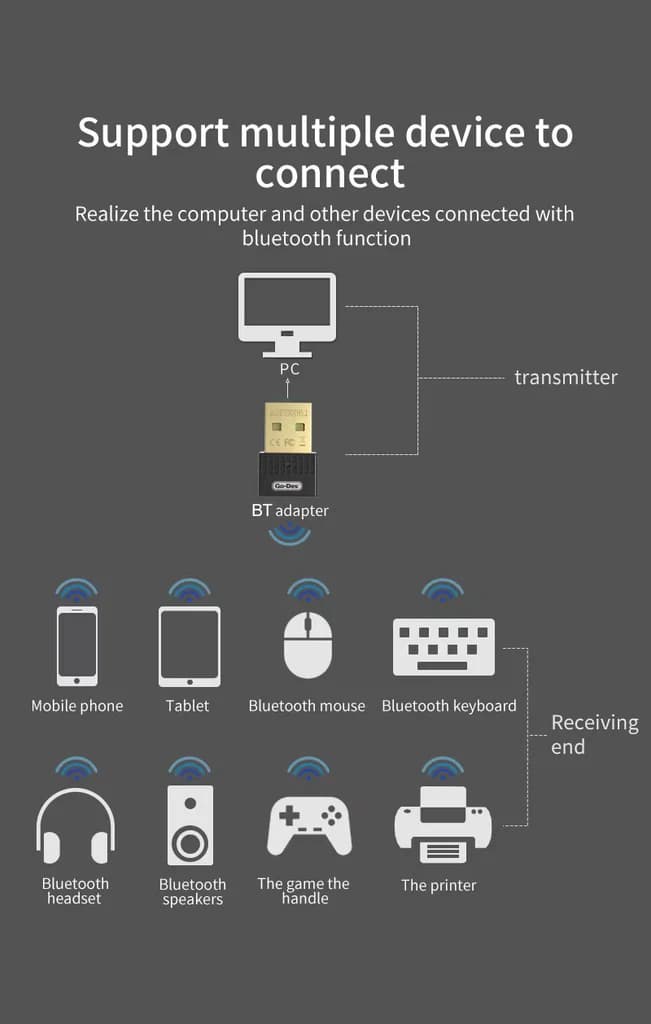 مبدل بلوتوث USB Go-Des GD-BT112 | اتصال بیسیم برای هدفون، موس و کیبورد — تصویر ۸