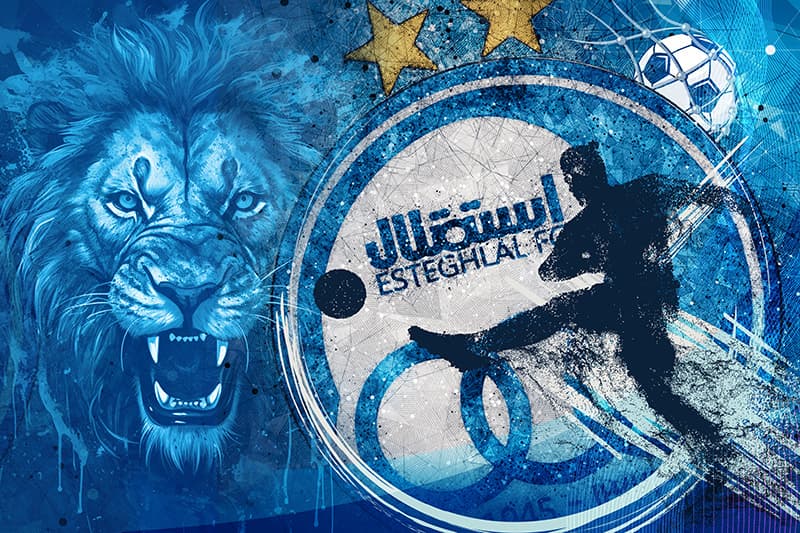 پوستر دیواری استقلال طرح شیر خشمگین و بازیکن – هواداری آبی