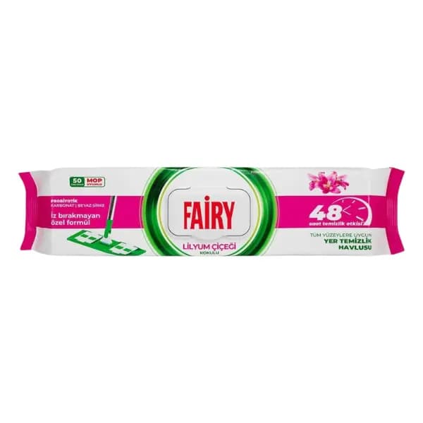 دستمال مرطوب تمیزکننده کف و سطوح فیری سایز سازگار با تی 4XL با رایحه لیلیوم 50 عددی Fairy Lilyum cicegi — تصویر ۶
