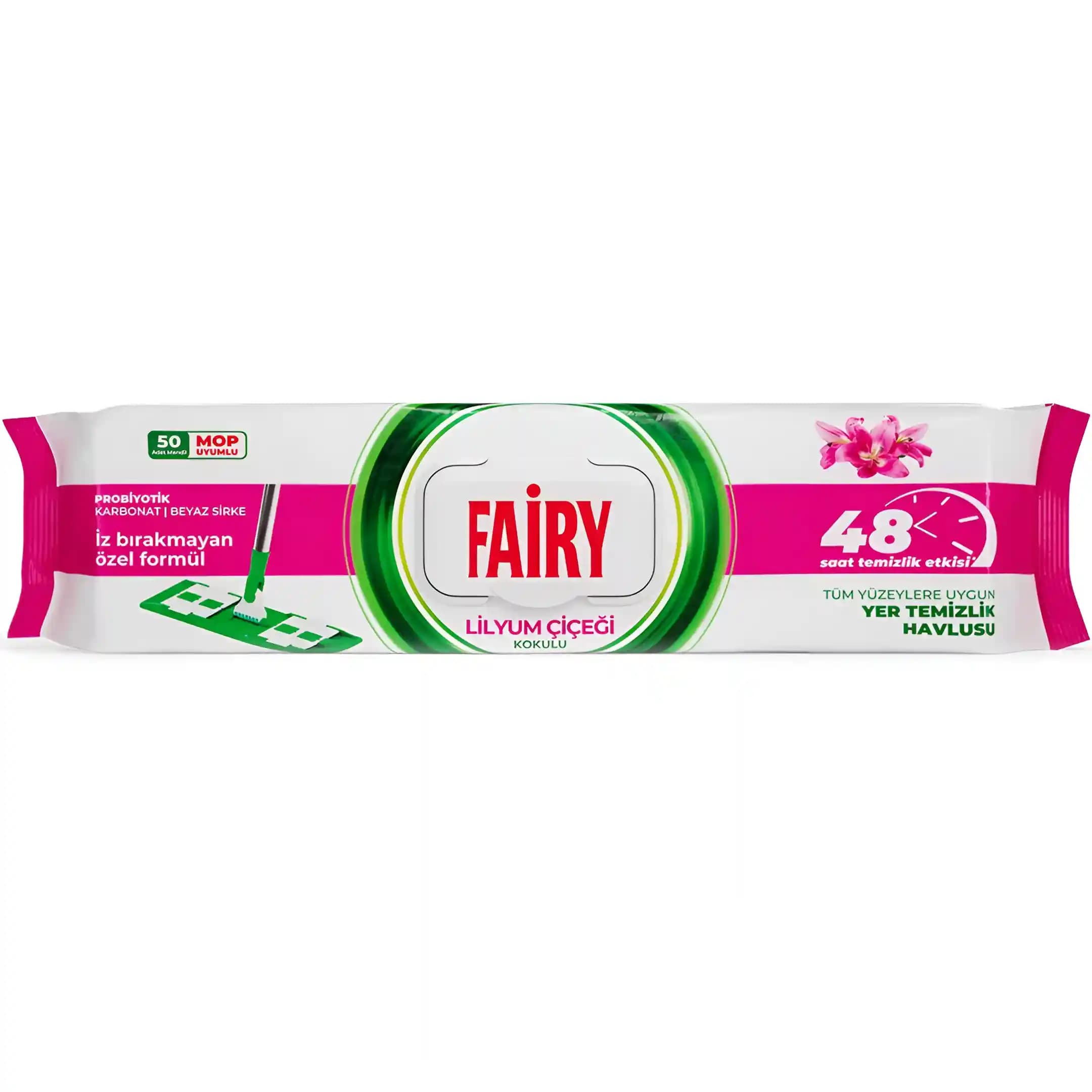 دستمال مرطوب تمیزکننده کف و سطوح فیری سایز سازگار با تی 4XL با رایحه لیلیوم 50 عددی Fairy Lilyum cicegi — تصویر ۱۱