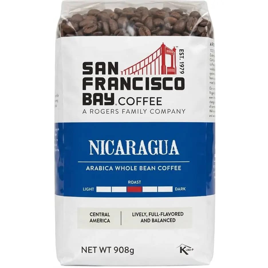 دانه قهوه سانفرانسیسکو بی نیکاراگوئه 100% عربیکا 908 گرمی San Francisco bay coffee Nicaragua — تصویر ۲