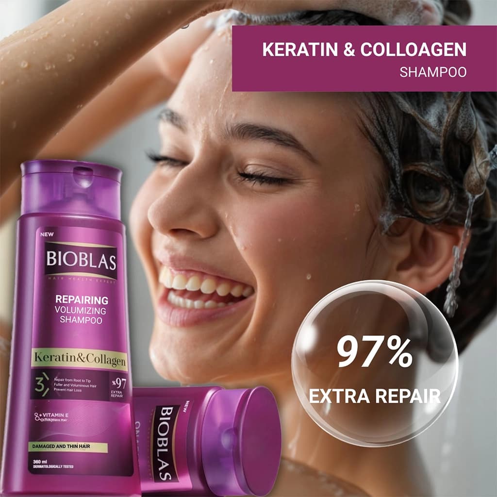 شامپو کراتین و کلاژن بیوبلاس ضد ریزش و حجم دهنده مو BIOBLAS Keratin & Collagen — تصویر ۸