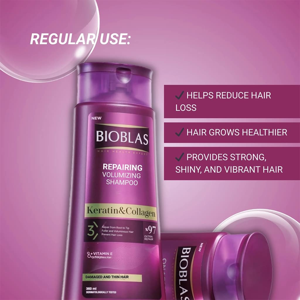 شامپو کراتین و کلاژن بیوبلاس ضد ریزش و حجم دهنده مو BIOBLAS Keratin & Collagen — تصویر ۹