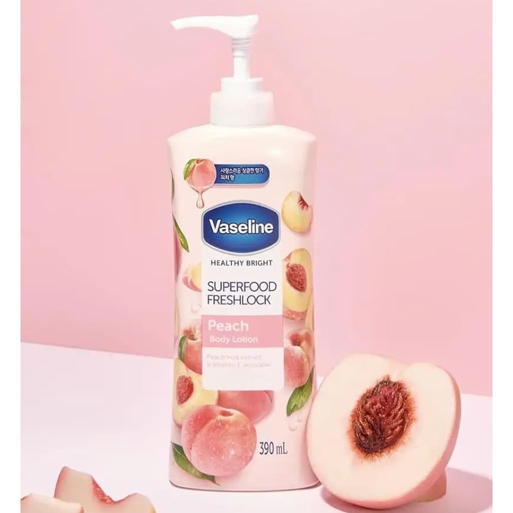 لوسیون بدن هلو وازلین Healthy Bright Superfood Freshlock Peach حجم 320 میل — تصویر ۴