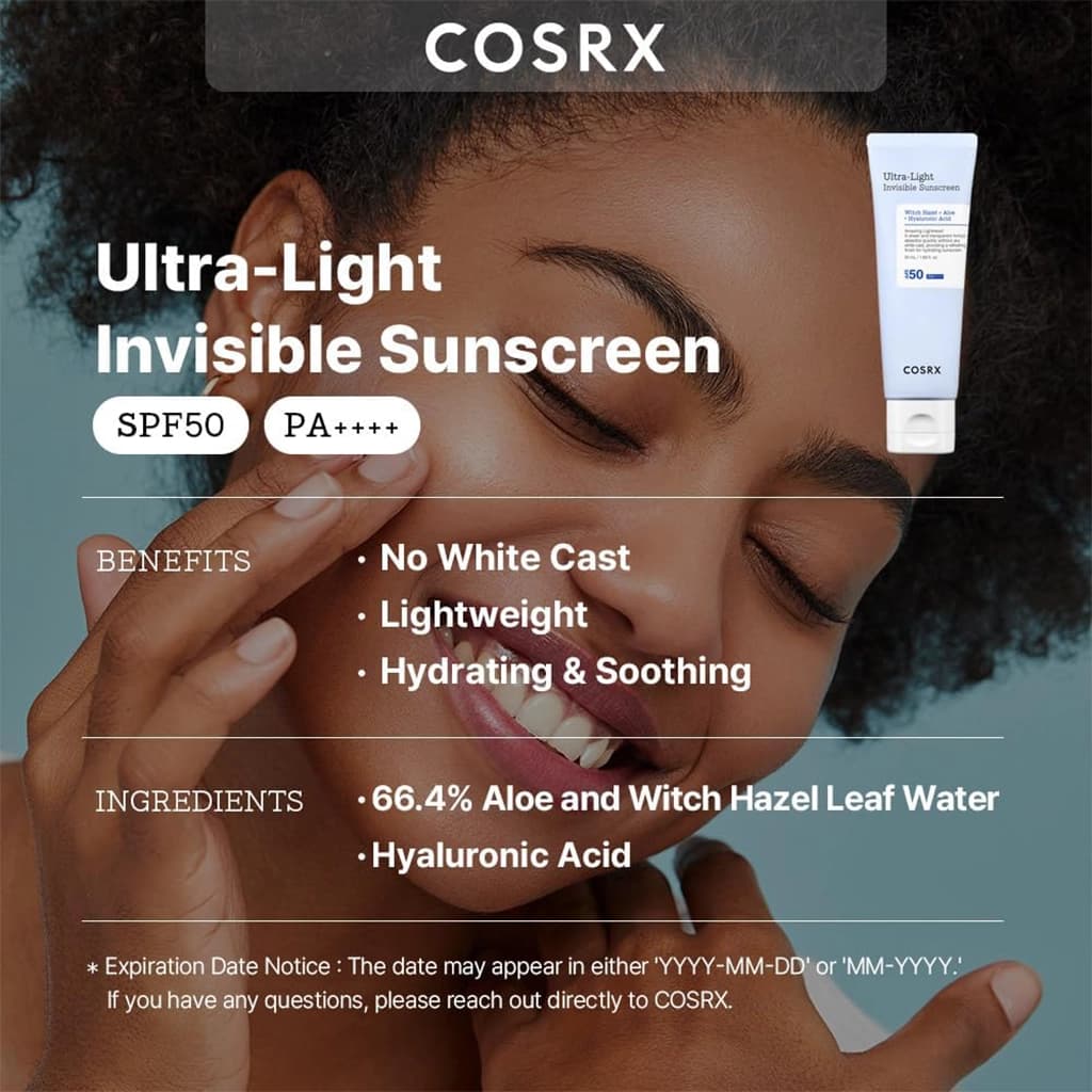 ضدآفتاب سبک و نامرئی کوزارکس الترا لایت COSRX Ultra-Light Invisible Sunscreen SPF 50 — تصویر ۳