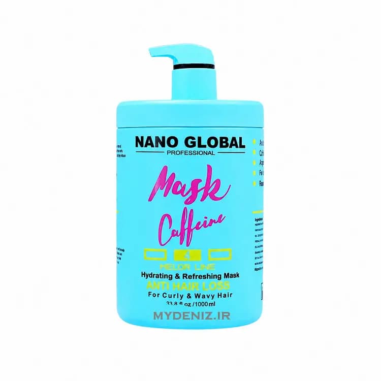 ماسک مو ضد ریزش ، آبرسان و حالت دهنده مخصوص موهای فر نانو گلوبال آبی Nano Global حجم 1000 میل — تصویر ۲