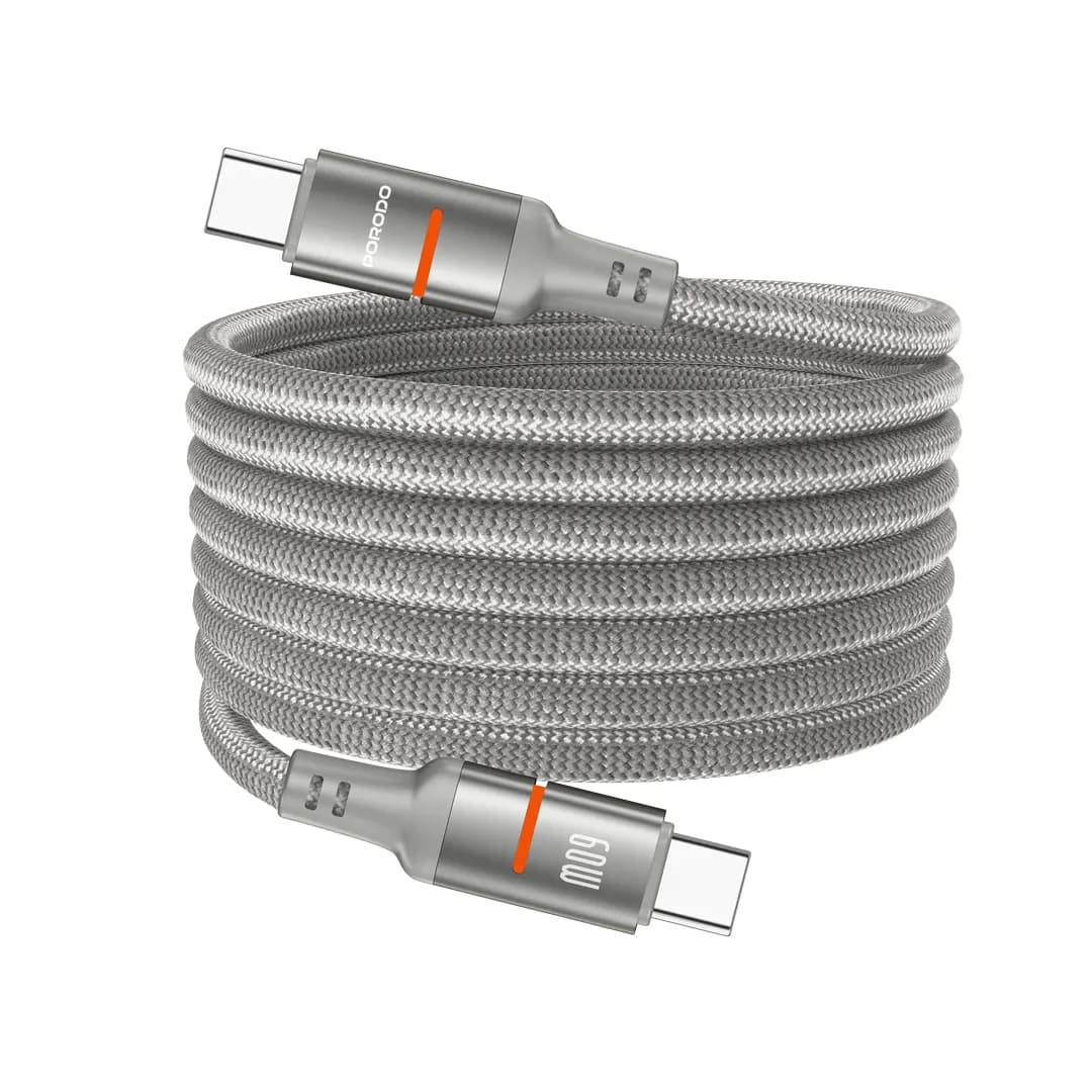 کابل مگنتی تایپ سی به تایپ سی 60 وات پرودو Porodo PD-CBL0030 60W Type-C to Type-C Magnetic Braided Cable — تصویر ۳