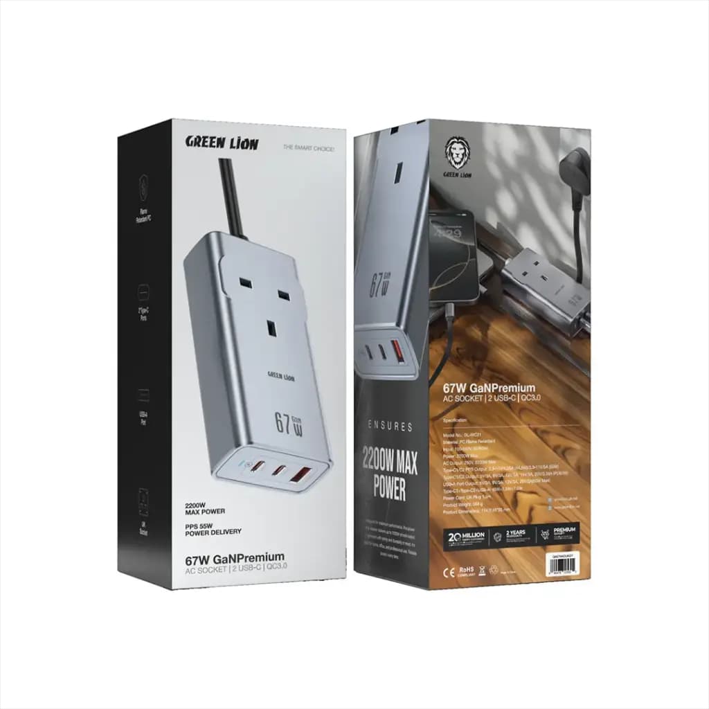 چندراهی برق و شارژر گرین لاین Green Lion GN67WADUK 67W GaN Premium AC Socket — تصویر ۷