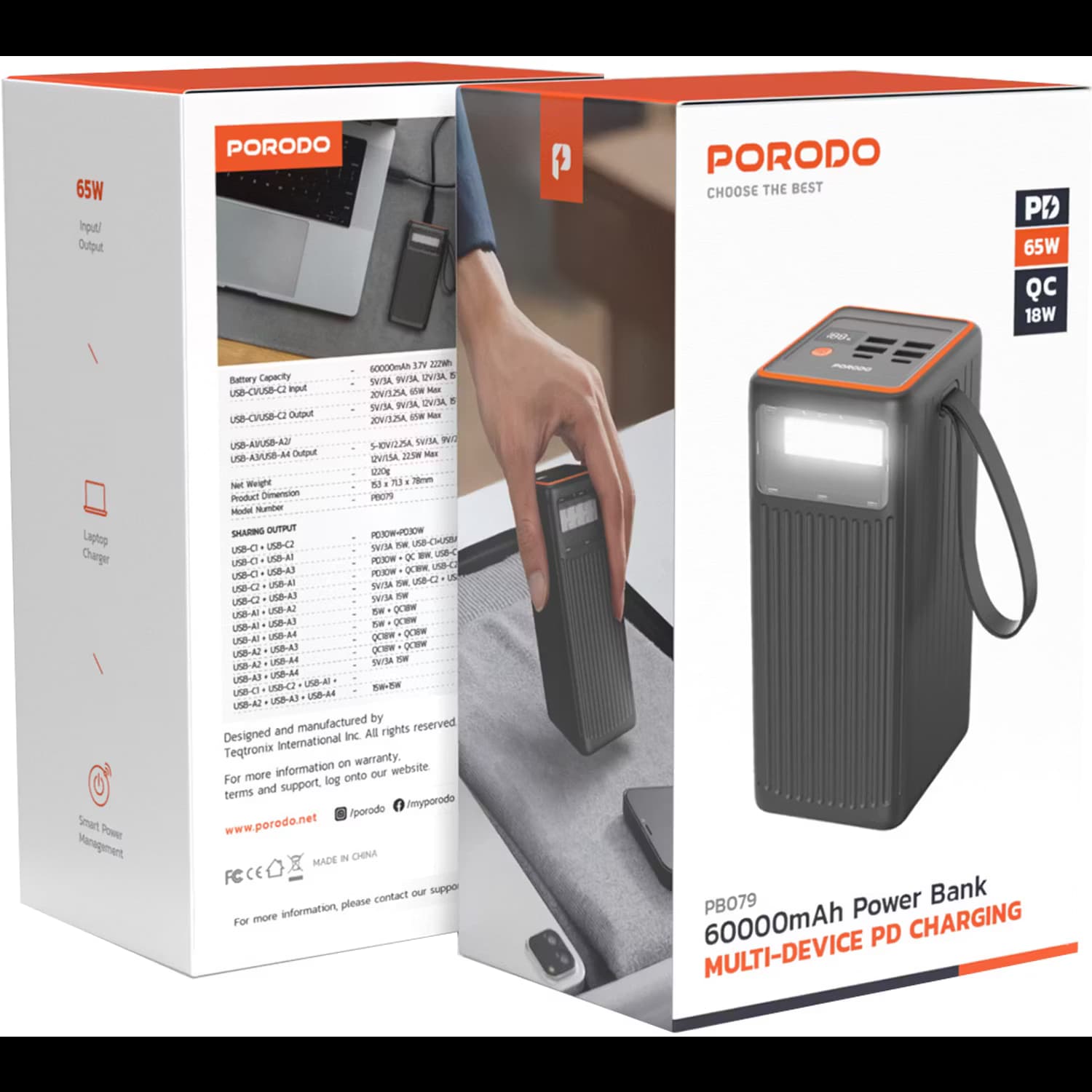 پاور بانک 60000 میلی آمپر 65وات پرودو Porodo PBFCH079 POWER bank 60000MAH 65W — تصویر ۵