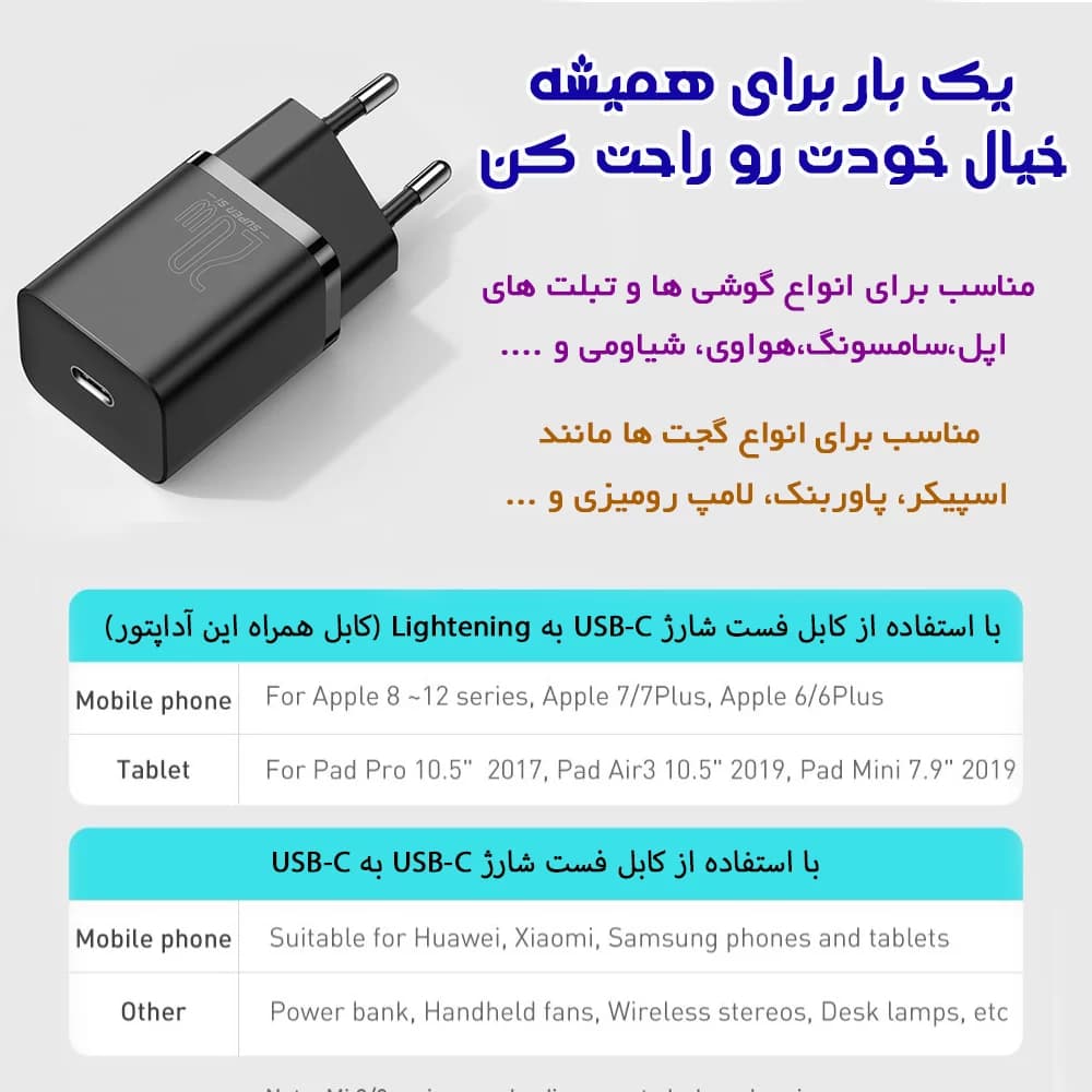 شارژر دیواری بیسوس مدل Super Si 20W به همراه کابل تبدیل لایتنینگ — تصویر ۴