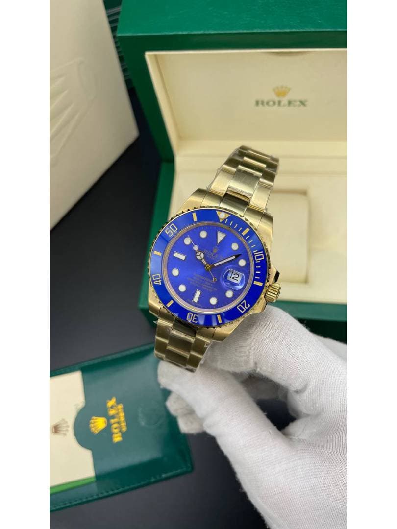 ساعت مردانه رولکس ساب مارینر Rolex Submariner – آبی/ بند طلایی — تصویر ۲