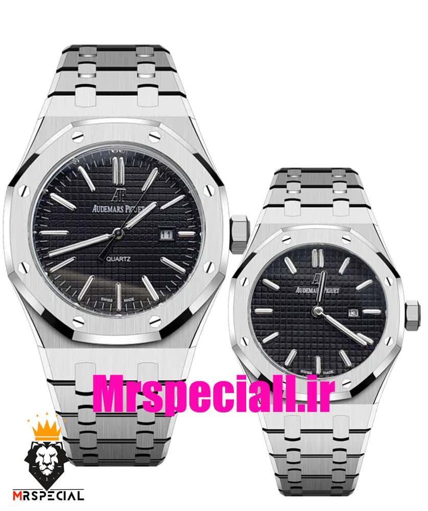 ساعت ست اودمار پیگه مردانه و زنانه باتری استیل صفحه مشکی AUDEMARS PIGUET ROYAL 4422