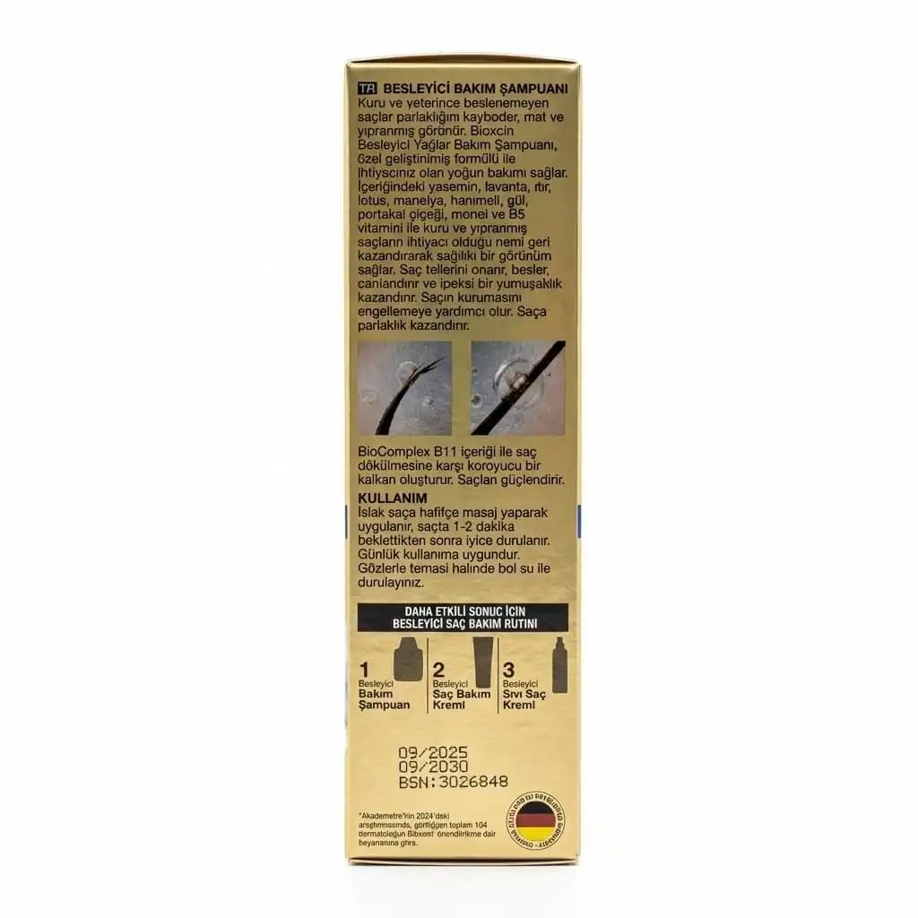 شامپو بیوکسین Bioxcin طلایی مدل Nourishing Oils بدون سولفات و ضد ریزش قوی حجم 300 میلی لیتری — تصویر ۱۰