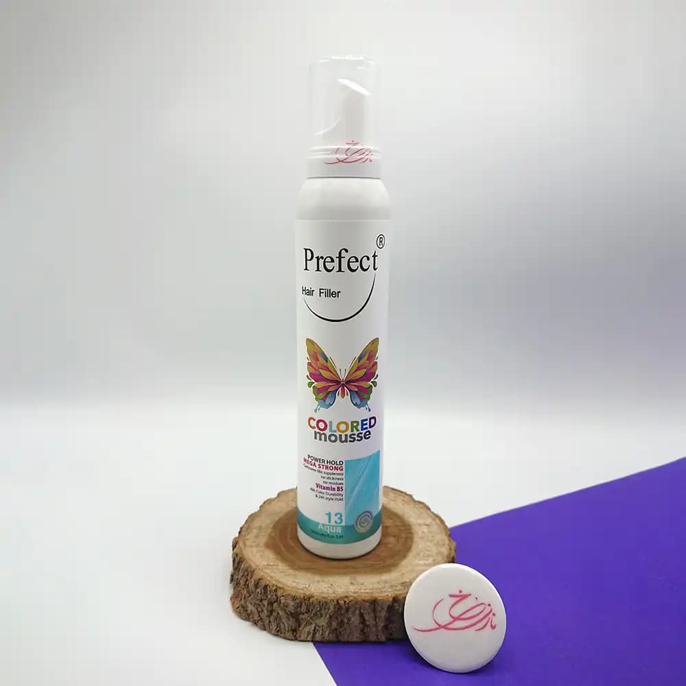 اسپری موس مو رنگی فانتزی پرفکت Perfect مدل MEGA STRONG رنگ فیروزه ای 13 حجم 150 میلی لیتر — تصویر ۲
