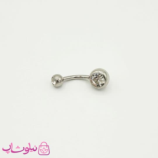 پیرسینگ ناف ساده نقره ای با نگین سفید کد 20