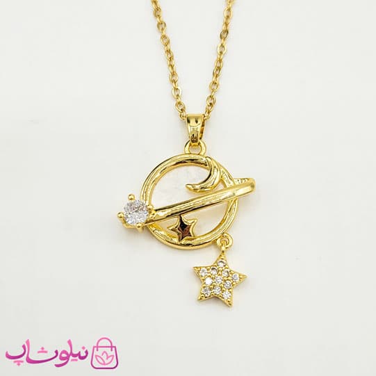 گردنبند زنانه استیل مدل ماه ستاره زحل گلد کد 1088 — تصویر ۲
