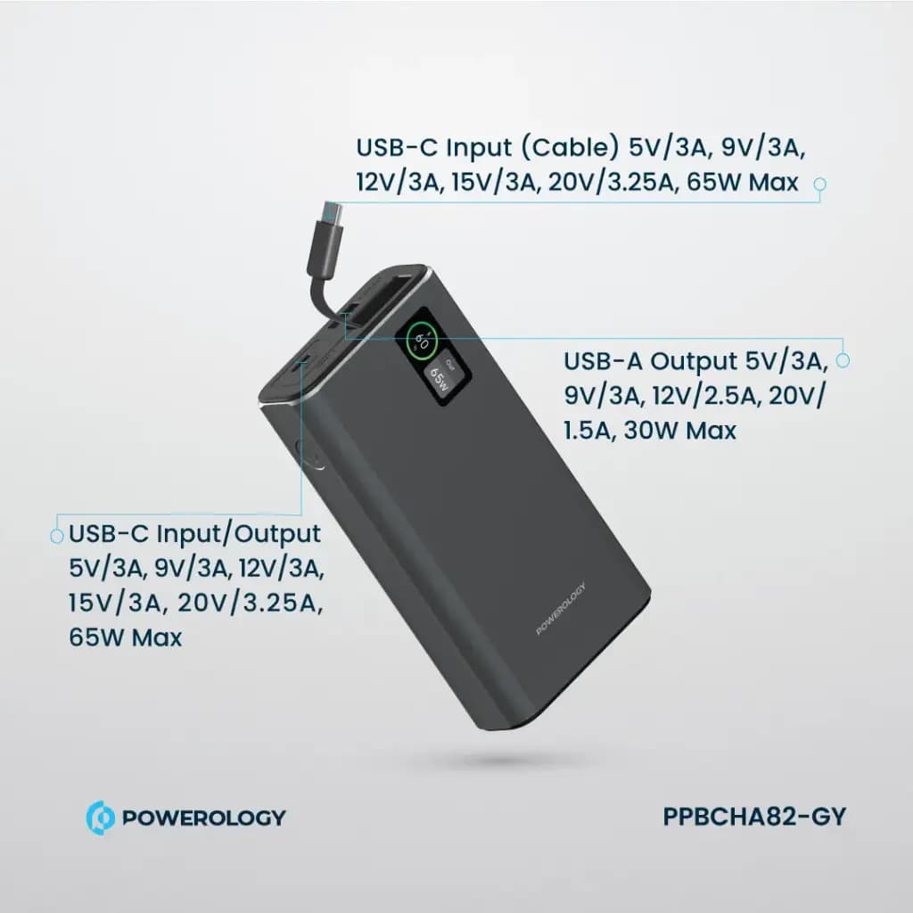 پاور بانک 20000 میلی آمپری پاورولوژی Powerology Aluminum 20000mAh Power Bank — تصویر ۳