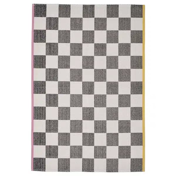 فرش چهارخونه سفید/مشکی ایکیا KLASSRUM سایز 133×195 سانتیمتر
