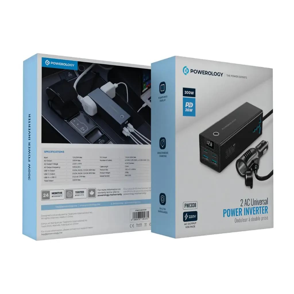 مبدل برق 300 وات پاورولوژی Powerology 2AC Universal 300W Power Inverter PD 36W — تصویر ۳