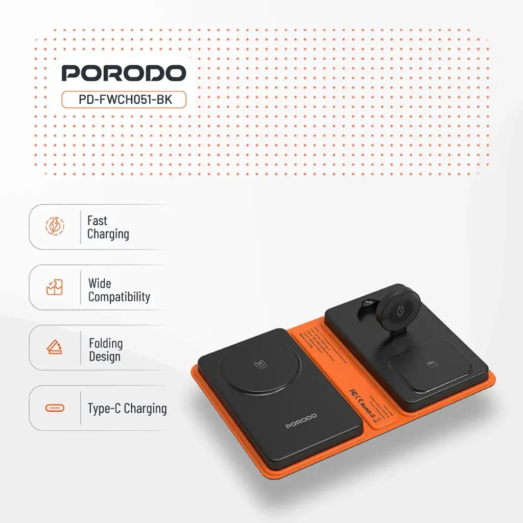 پاور بانک همراه چهار کاره مگ سیف پرودو Porodo 8000mAh Folding 4-Device Charger — تصویر ۱۰
