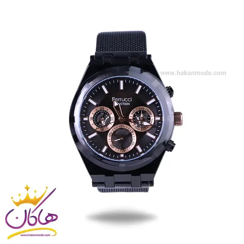 ساعت عقربه ای فروچی مردانه فلزی بند حصیری مشکی FC03290/05 — تصویر ۲
