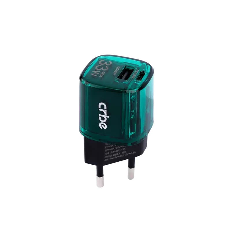 شارژر دیواری 33 وات کربی مدل CR-R102 GaN سبز آبی گارانتی 12 ماهه تکنوپاز — تصویر ۴