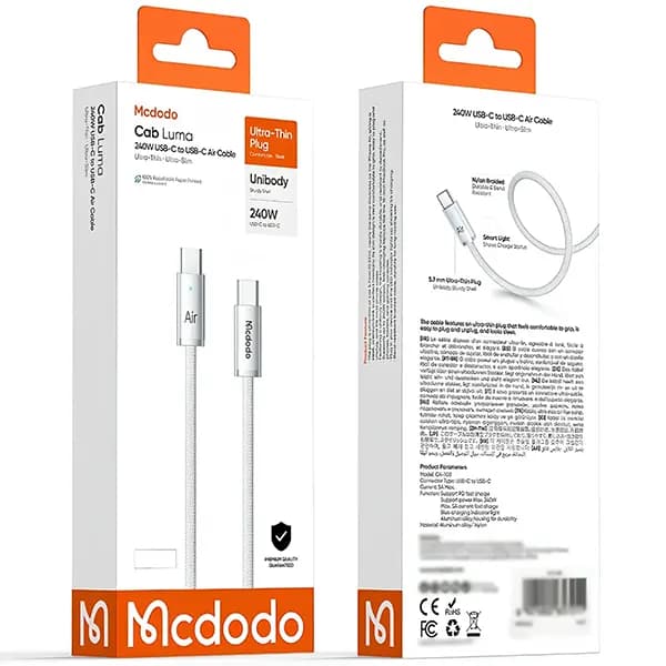 کابل شارژ دوسر تایپ سی 240 وات 1.2 متر مک دودو Mcdodo Cab Luma CA-7080 — تصویر ۶