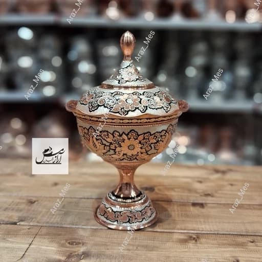 آجیل خوری مسی نقره کوب نانو شکلات الماس تراش پایه دار درجه یک