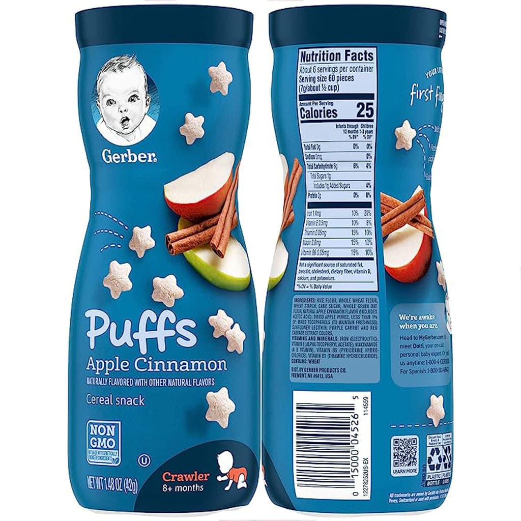 اسنک پاف بدون شیر سیب و دارچین 8+ ماه گربر Gerber