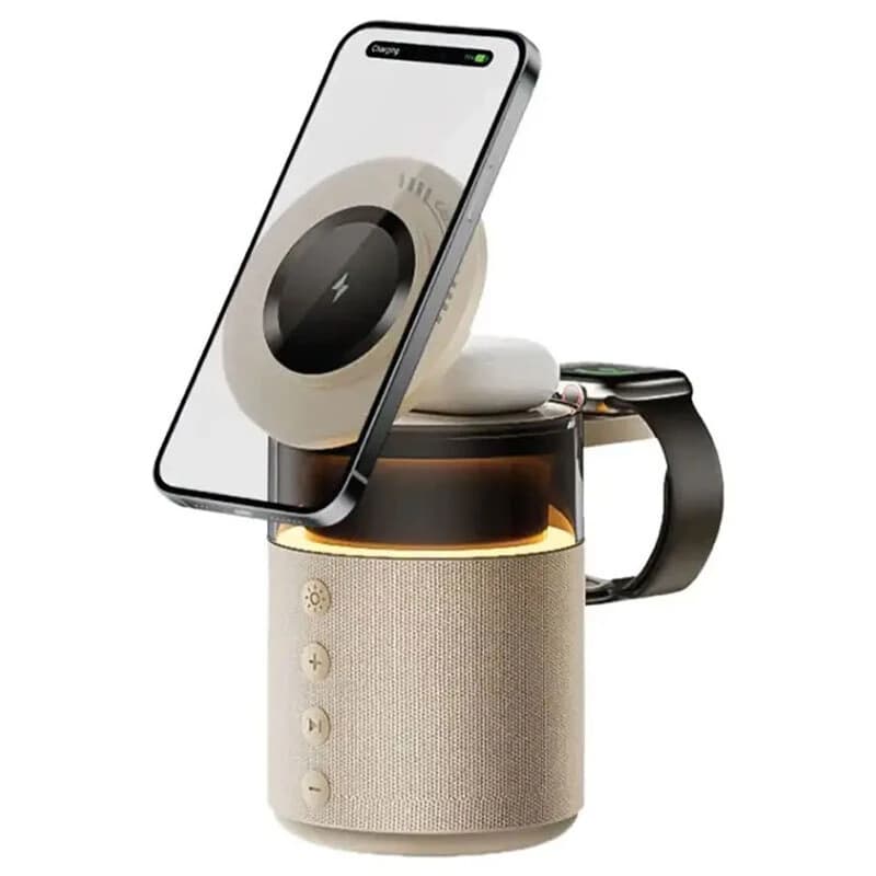 شارژر بی سیم و چراغ رومیزی اسپیکر دار گرین لاین Wireless Charger 5 in 1 — تصویر ۴
