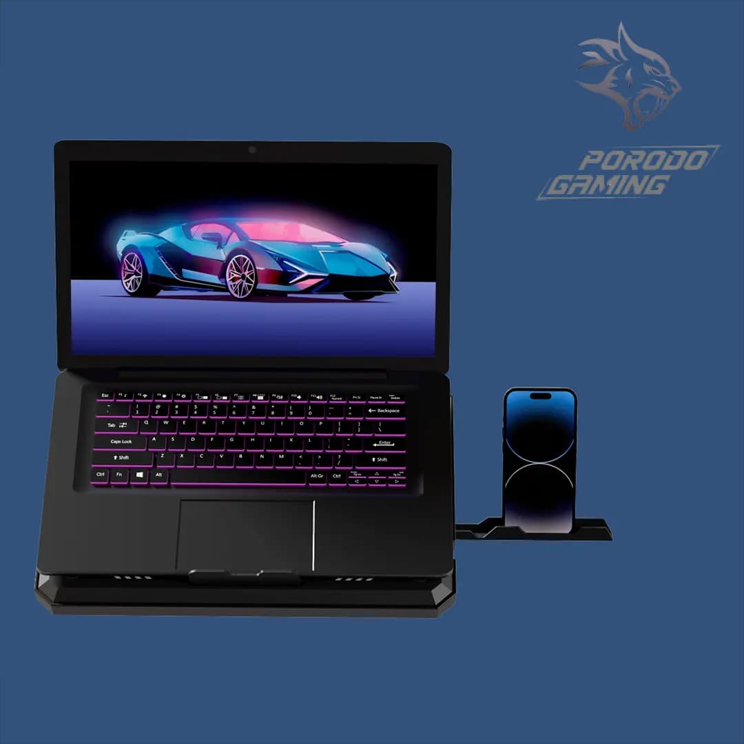 پایه خنک کننده استند لپ تاپ پرودو Porodo Gaming Crystal Shell Laptop Cooling Pad PDX121 — تصویر ۱۱