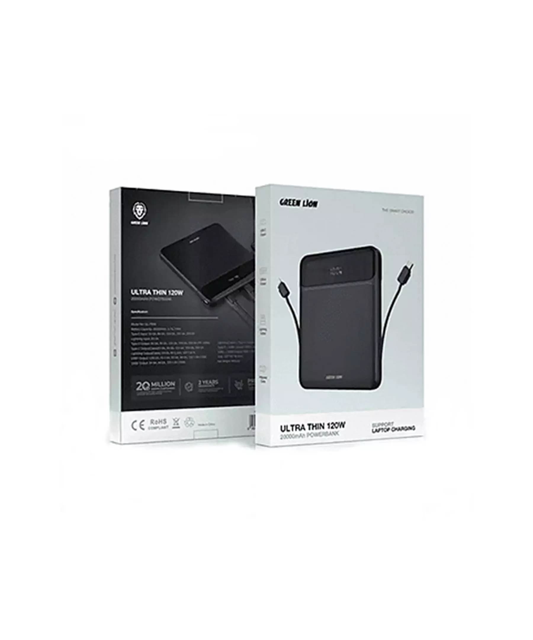 پاوربانک 20000 گرین لاین Green Lion Ultra Thin GNULTHIN20BK توان 120 وات همراه با کابل متصل — تصویر ۶