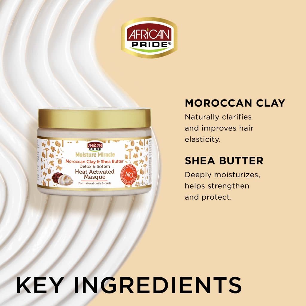 ماسک مو شی باتر و خاک رس مراکش آفریکن پراید Moroccan Clay & Shea Butter حجم 340ml — تصویر ۸