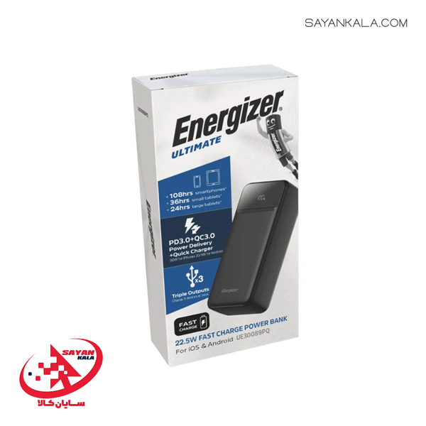 پاور بانک انرجایزر مدل POWER BANK ENERGIZER UE30089PQ PD LCD 30000mAh 22.5W BLACK