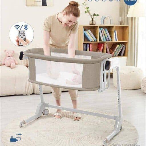 تخت نوزاد کنار مادر و گهواره برقی 3 کاره کیدیلو kidilo مدل SG506 رنگ خاکی