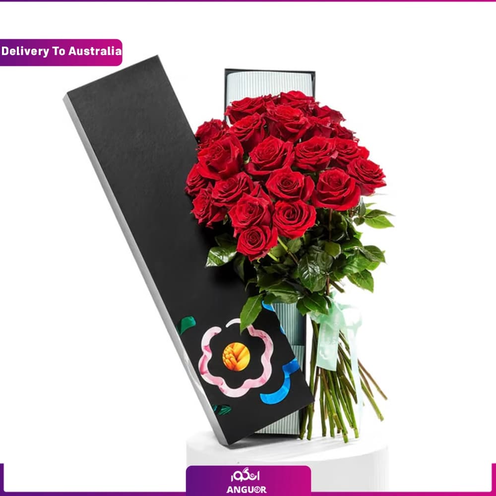 باکس گل 24 شاخه رز قرمز (تحویل در استرالیا)