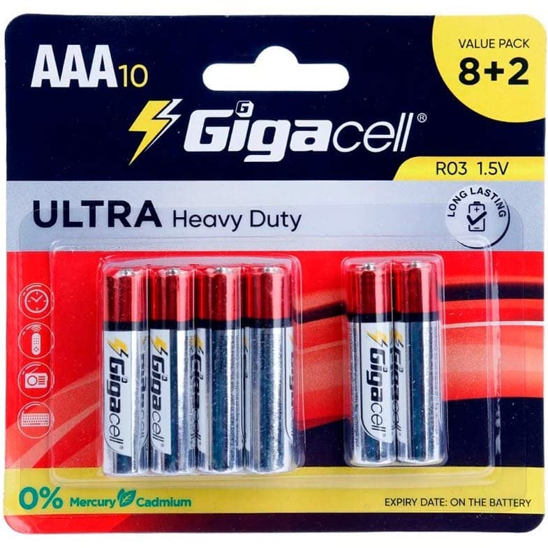 پک 2+8 باتری نیم قلمی Gigacell Ultra Heavy Duty R6 1.5V AA