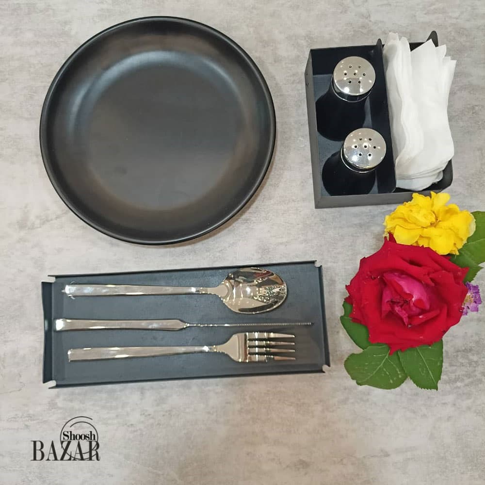 رست قاشق و چنگال دو سایز فلزی کافه ای — تصویر ۲