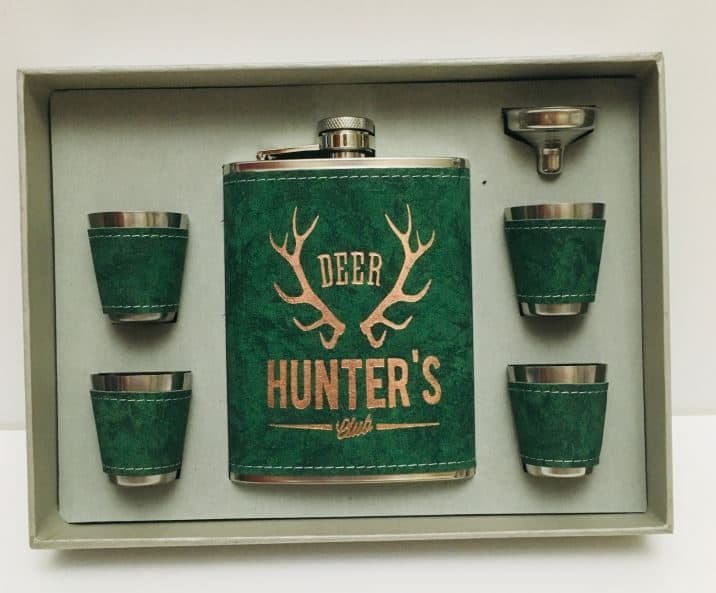 ست قمقمه جیبی چهار شات با روکش چرم مدل کتابی Deer — تصویر ۴