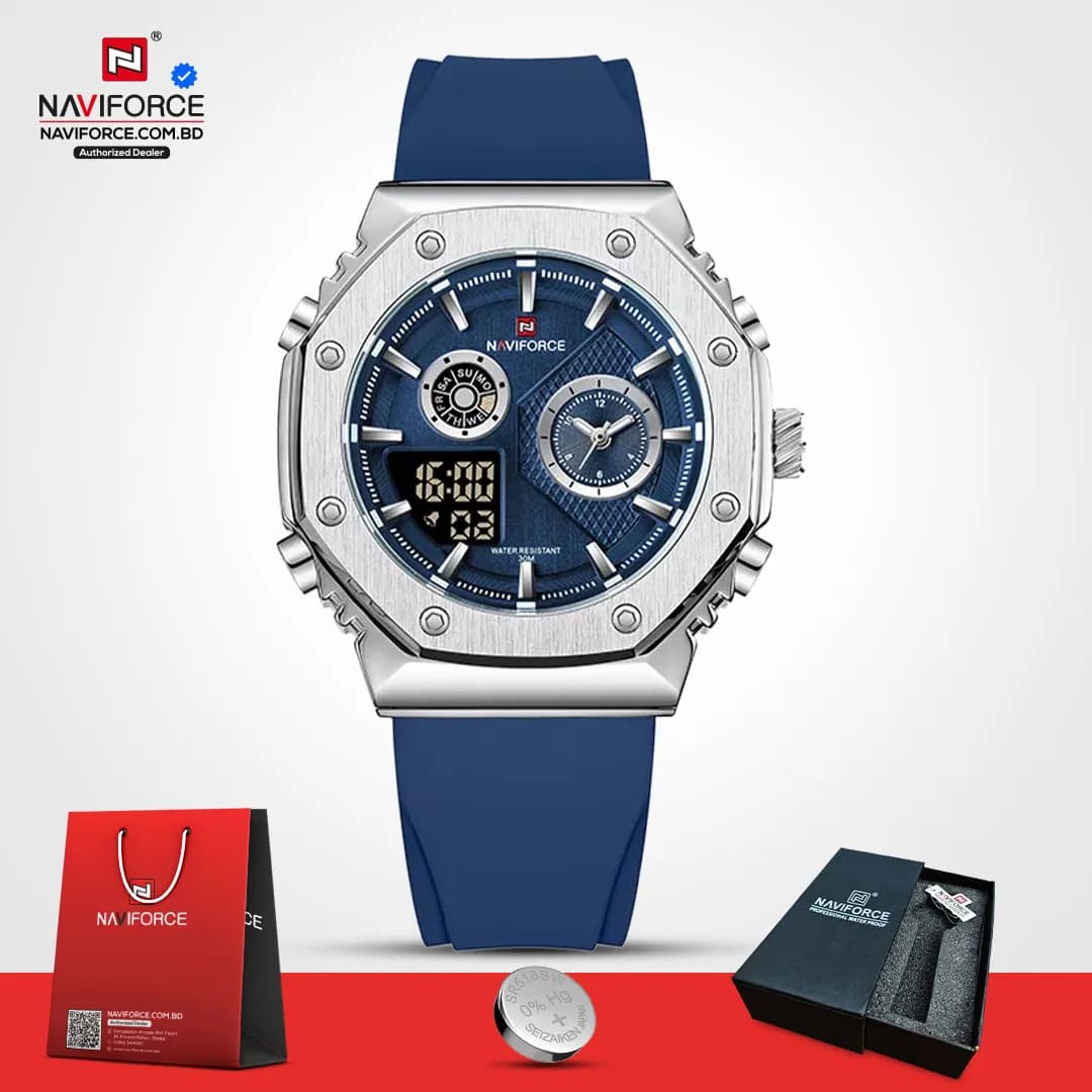 ساعت مردانه اورجینال مارک نیوی فورس NAVIFORCE مدل NF9216 دوزمانه بند سیلیکونی موتور ژاپن کد 1925163 — تصویر ۵
