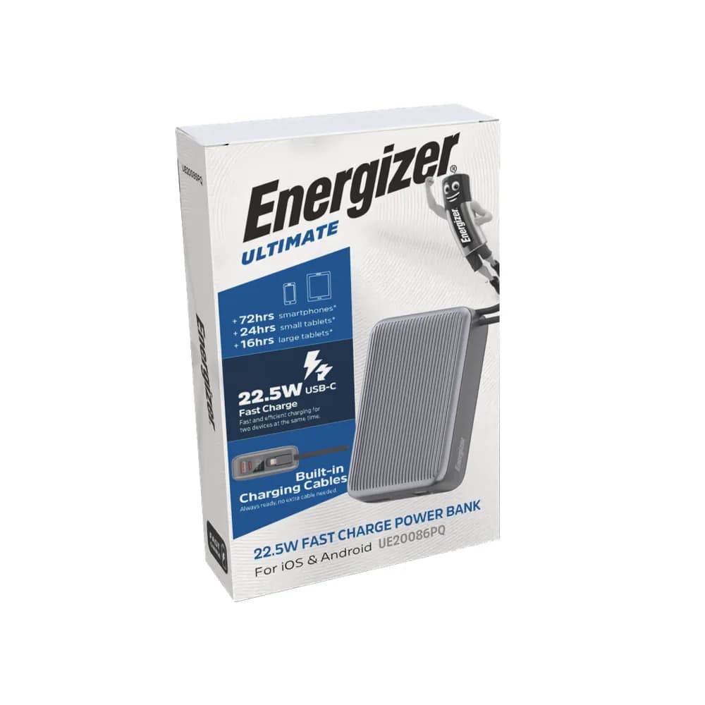 پاوربانک 20000 میلی آمپری انرجایزر مدل ENERGIZER UE20086PQ رنگ خاکستری — تصویر ۱۱